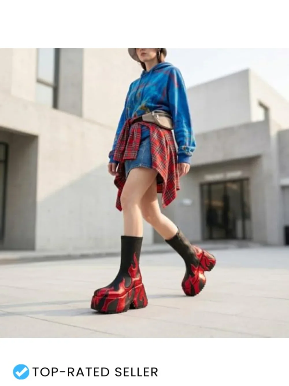 Goth Punk Platform Ankle Boots Faux Leather Side Zip Floral